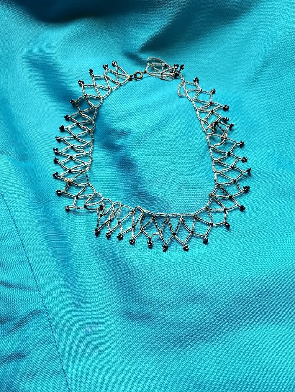 Vintage Silver Beaded Lace Choker Necklace - Women Jewelry